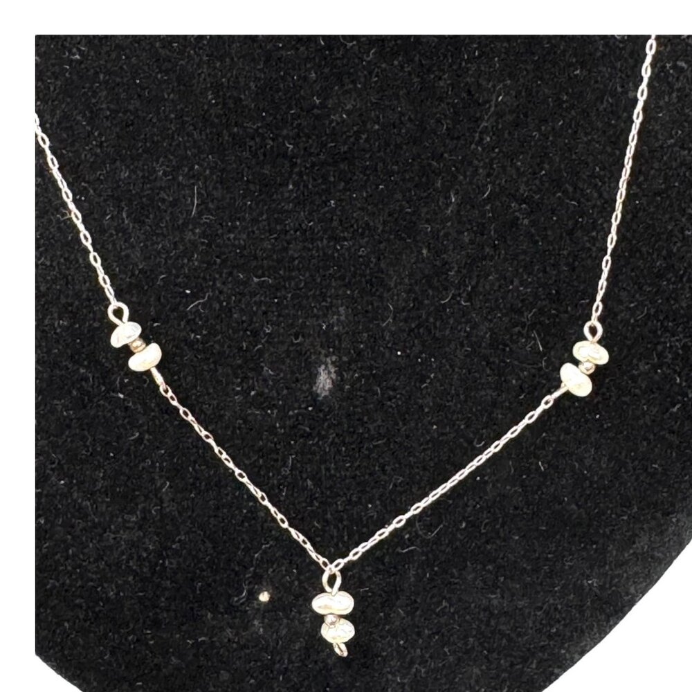Sterling Silver Delicate Pearl Cluster Necklace Minimalist Elegant Design 18"